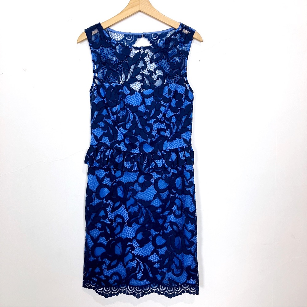 Lilly Pulitzer blue lace overlay midi dress pencil peplum tank sleeveless navy